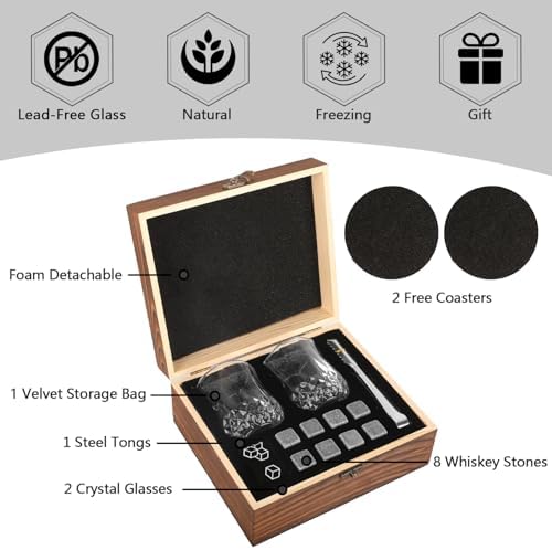 Xgunion Whiskey Stones Gift Set with 2 Glasses Stones & Coasters