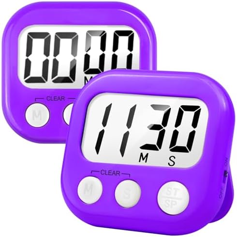 AOUCE Digital Kitchen Timers for Cooking, Timer for Kids 2 Pack Purple