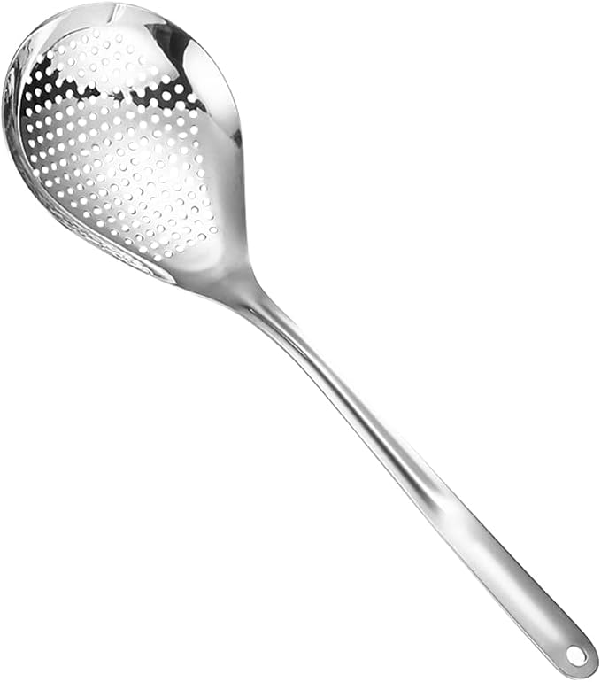 Hemoton Stainless Steel Skimmer Slotted Spoon for Frying and Hot Pot Cooking 13.93 Inch Large Strainer Ladle for Oil Draining and Food Scooping