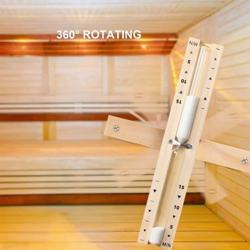 Sauna Hourglass Sand Timer 15 Minute, Heat Resistant 15 Min Wood White Clock, Sand Watch, Rotating Large Reloj De Arena, Wooden Hour Glass Sandglass for Sauna Room
