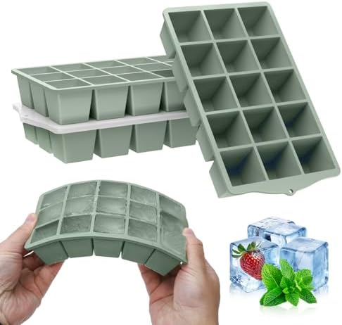 FANYITY Silicone Ice Cube Tray with Lid, Green, Pack of 4 Ice Cube Moulds, Silicone Mould, BPA-Free, Stackable Ice Cube Tray, Ice Cube Trays for Baby Porridge, Cocktail, Whiskey, Coffee