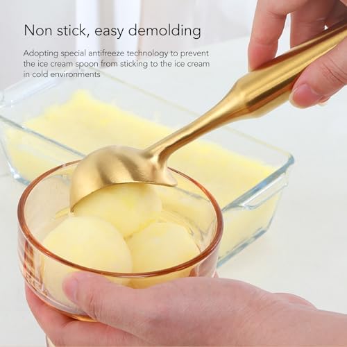 Ice Cream Scoop, Metal Ice Cream Scooper, Stainless Steel Ice Cream Scoop, Nonstick Anti Freeze One Piece Scooper Spoon, Long Handle Ice Cream Ball Spoon for Ice Cream, Cookie Dough, Sorbet (Gold)