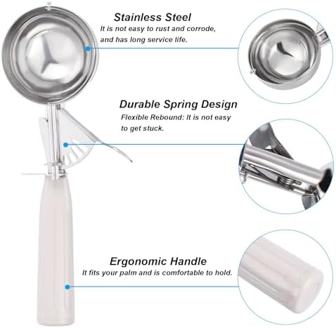 PATIKIL 3.2 Ounce Ice Cream Scoop with Trigger, Stainless Steel Portion Cookie Scoop with Thumb Trigger for Cookie Dough Cupcake Batter Baking, Beige 96ML