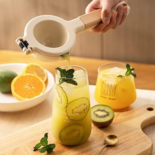 Citrus Squeezer, Metal Manual Juicer Lemon Squeezer with Wooden Handle, Hand Citrus Juicer Kitchen Tool(White)