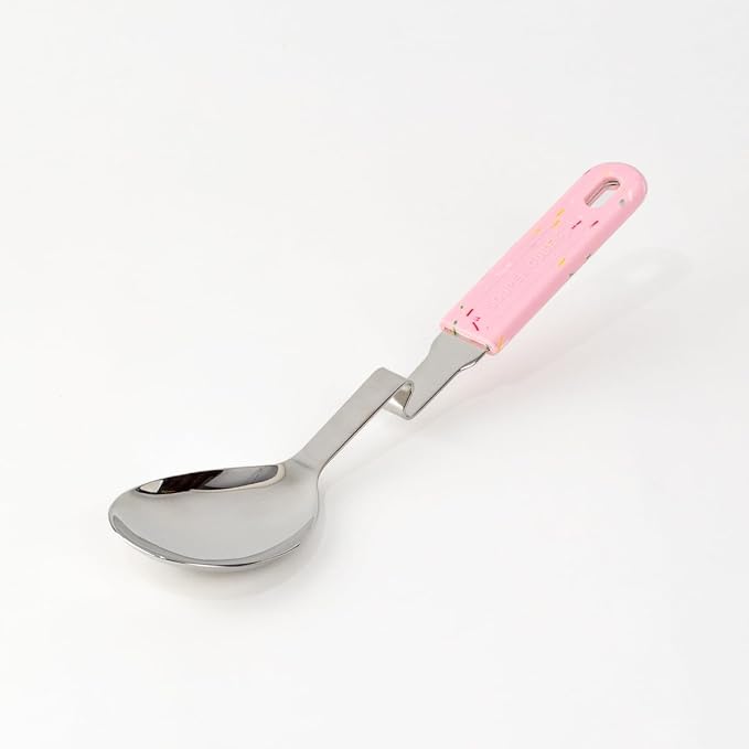 Souper Cubes + Lori Greiner No Mess Stainless Steel Cooking Spoon with Silicone Handle - Stainless Steel Serving Spoon No Mess Design Hooks on Side of Any Pot - Cotton Candy