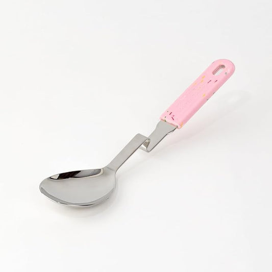 Souper Cubes + Lori Greiner No Mess Stainless Steel Cooking Spoon with Silicone Handle - Stainless Steel Serving Spoon No Mess Design Hooks on Side of Any Pot - Cotton Candy