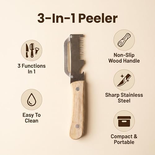 3in1 Multifunctional Vegetable Peelers for Kitchen, Zero Snag Stainless Steel Shredder and Peeler with Wooden Handle & Bottle Opener -2PCS