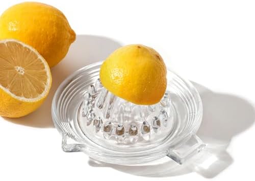 Glass Lemon Manual Juicer, for Orange, Grapefuit, Small Citrus, Extractor Manual Hand with Handle and Pour Spout, Kitchen Bar Drink Preparation Tool (1)