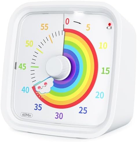 Yunbaoit Rainbow Visual Timer for Kids, 60-min Countdown Timer, White