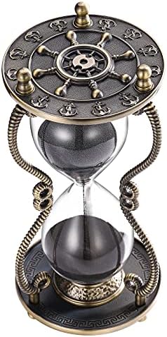 CNCJ Nautical Brass Sand Timer 60 Minute Hourglass:Antique Metal Rudder Sand Clock, Black Sand Watch 60 Min, Vintage Reloj De Arean, Small Hour Glass Sandglass for Gifts, Office, Desk Decor