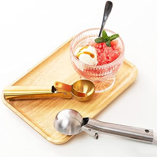 Ice Cream Scooper Stainless Steel, Cookie Scoopwith Trigger Heavy Duty Metal Icecream Scoop,Cookie Scoop Large Size Perfect For Frozen Yogurt, Gelatos, Sundaes,gold ice cream scoop (gold 2 Pack)
