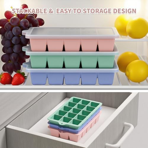 Silicone Ice Cube Tray 3 Pack, HANCELANT Ice Cube Mold, Ice Trays for Freezer with Lid for Whiskey, Cocktail, Drinks and Food, Freezer, BPA Free, Easy Release