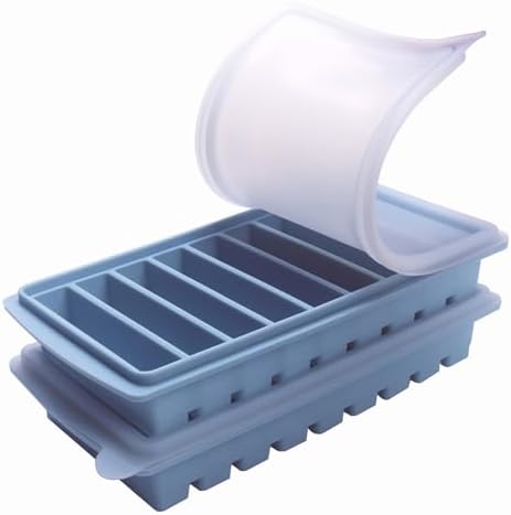 3 Tbsp Silicone Freezer Molds,Perfect for Storing Garlic, Ginger, Pesto, Herbs,Tomato Paste, Lemon Juice,Vegetable Purees,Purees and More - Silicone Food Freezer Tray (Blue 2 Sets 1.7 oz/9 Sections)