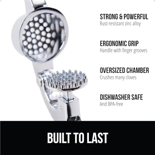 GORILLA GRIP Garlic Press and Peeler Set, Heavy Duty Mincer, Hunter Green