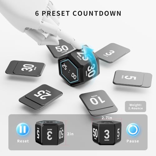 Cube Productivity Timer, 3/5/10/25/30/50 Minute Presets for ADHD