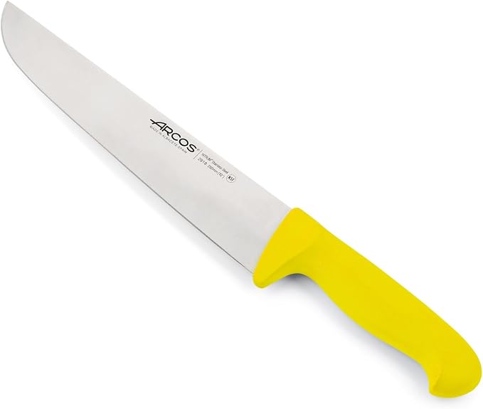 Arcos Butcher Knife 10 Inch Nitrum Stainless Steel and 250 mm blade. Professional Cooking Knife For Cutting Meat, Fish and Vegetables. Ergonomic Polyoxymethylene Handle. Series 2900. Color Yellow