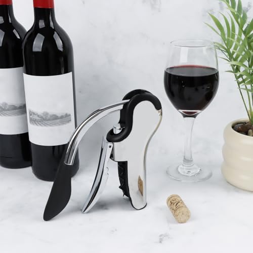 KAYCROWN Stainless Steel Wine Bottle Opener, Vertical Lever Corkscrew with Built-in Foil Cutter Design, Manual Handheld Corkscrew with Ergonomic Lever Pump