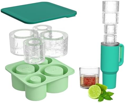 Ice Mold for Stanley 40 oz 30 oz 20 oz Tumbler Cup, 4-Tier Hollow Cylinder Ice Mold with Lid, Easy Release Ice Maker Compatible with Yeti, Owala, Hydro Flask & Insulated Cups(Green)