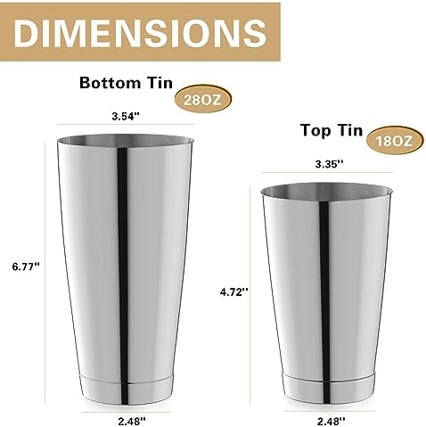 WOTOR Boston Cocktail Shaker Set, 18 oz & 28 oz Stainless Steel Weighted Shaker Tins, Metal Martini Shaker Drink Mixer for Bartending, professional Bar Tools for Bartender （Sliver） (Pack of 2)