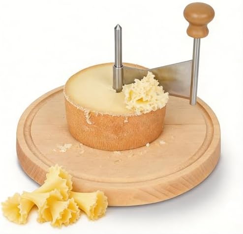 Cheese Curler Wheel Cheese Shaver for Tête de Moine Flower Wooden Base Stainless Steel Blade Cheese Curler Slicer Chocolate Cutting Tool for Restaurants Cafes Dessert Shops Home for gifts