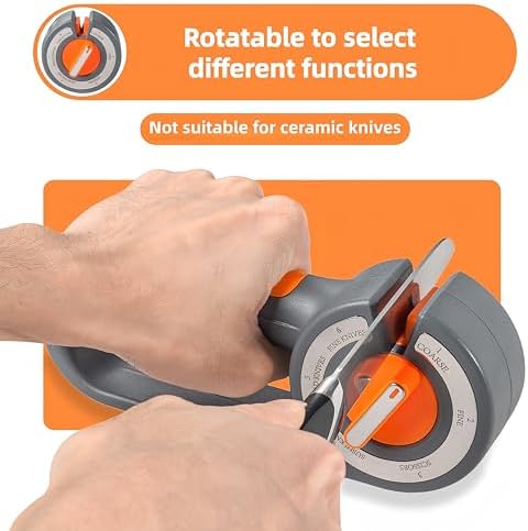 Kitchen Knife Sharpener 6 in 1 Scissor Sharpening Tool Manual Rotary System Coarse Fine Bread Blade Hone Tungsten Steel Diamond Home Cooking Accessory