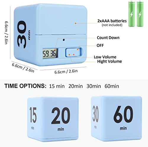 Feilifan Cube Timer, Gravity Sensor flip Timer, 15 20 30 60 Minutes Preset