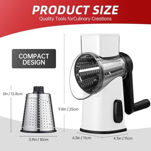 Rotary Hand Crank Cheese Grater,Cheese Shredder Vegetable Slicer(White)
