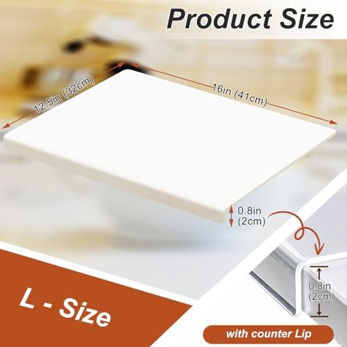 JJL Anti-Slip Acrylic Cutting Board with Counter Lip, 16 x 12.5 Inches, White, Perfect for Cutting Bread, Meat, and Vegetables, Ideal Choice for Kitchen Countertop Décor