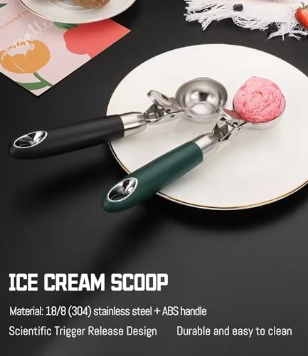 Personalized Ice Cream Scoop, Custom Engraved Cookie Scoops for Baking with Hang Hole, 18/8 Stainless Steel Ice Cream Scooper with Trigger Release, Cookie Dough Scoop with Non-slip Grip
