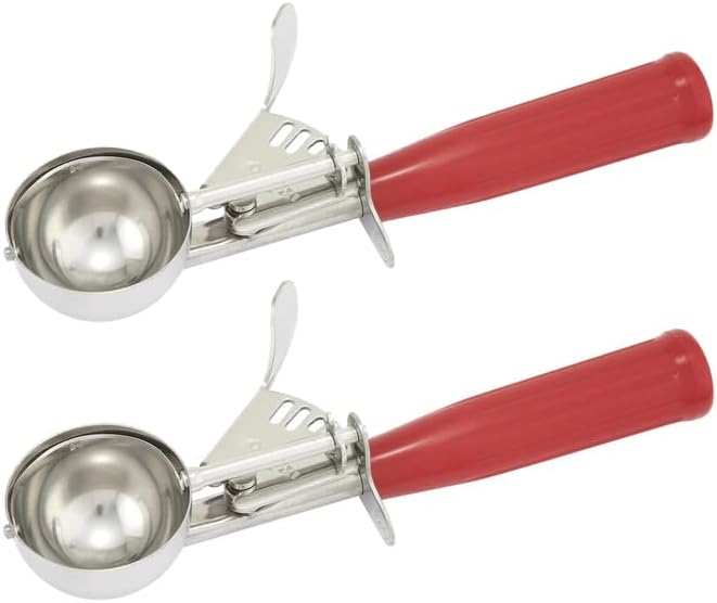 Tiger Chef Red 1/3 oz Stainless Steel Ice Cream Scoop Disher - NSF Certified - For ice cream, frozen yogurt, cookie dough, meat balls, rice dishes, and vegetable purées. (2, 1-1/3 oz Red)