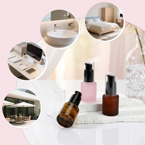Segbeauty 0.5oz Frosted Glass Empty Lotion Bottles with Pump, 3pcs Travel Refillable Oils Bottles for Toiletry, 15ml Mini Travel Size Cream Container, Leakproof Liquids Serum Dispensers in Mixed Color
