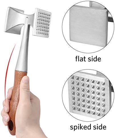 Meat Tenderizer, Meat Hammer, Heavy Duty Steak Hammer with Wooden Handle and Food-Grade Zinc Alloy, 2 in 1 Meat Mallet, 26 CM