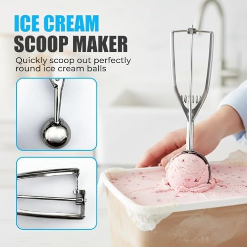 Ice Cream Scoop & Cookie Scoop Set – Multi-Purpose Stainless Steel Baking Scoops for Cookie Dough, Cupcakes & Portioning, 8.27 x 1.57 x 1.57 Inches (Mix 3)