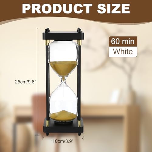 PATIKIL Large Decorative Sand Timer, 60 Minutes Wood Hour Glass Timer Modern Wooden Hour Glass for Cooking Game Office Classroom Kitchen Home, Gold Tone(Style 1)