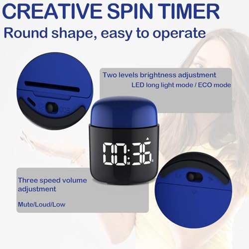 Large Display Digital Timer Stopwatch, Retro Manual Twist Table Count Down & Up Game Timer, Easy to use, Night Light Silent & Sound Timers for ADHD Study Work Kitchen Classroom Yoga Gym (Navy)