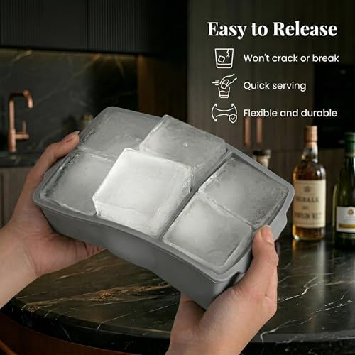 KitchFort® Large Silicone Ice Cube Tray (3-Pack) - 2" Big Ice Mold with Lid