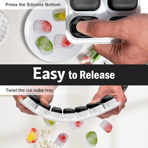 DclobTop Ice Cube Trays for Freezer - 4 Pack Easy to Release Plastic Silicone Ice Tray with Spill-Resistant Lids, Reusable Stackable for Cocktails, Drinks and Coffee, BPA-Free,Black