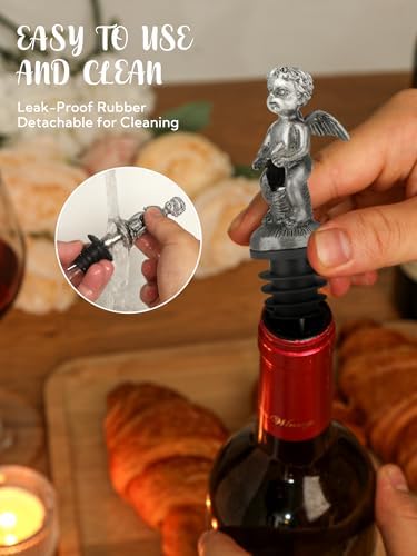 Cherub Angel Wine Bottle Pourer – No-Drip Liquor Pour Spout with Leak-Proof Rubber, Universal Fit for Wine/Whiskey/Vodka – Novelty Bar Accessory & Funny Gift for Parties, Home Bar, Bartenders