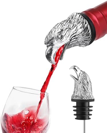 Eagle Head Wine Pourer and Bottle Stopper, Stainless Steel Animal Liquor Pour Spout with Leakproof Rubber, Patriotic Bald Eagle Bar Accessory for Wine Whiskey Gifts for Men