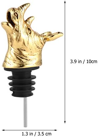 Rhino Head Wine Pourer with Bottle Stopper, Zinc Alloy, Golden