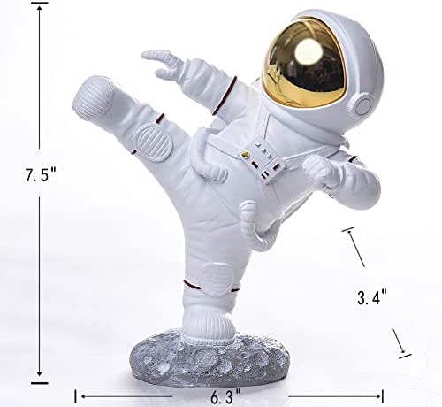 F379 Astronaut Figurine Kung Fu Statue, Resin Kicking Spaceman Sculpture Desktop Ornament Outer Space Themed Home Office Decor Space Toys Gifts for Christmas
