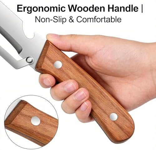 2-in-1 Vegetable Peeler & Julienne Shredder, Stainless Steel Wooden Handle