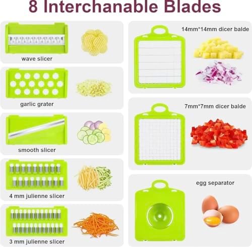 15-in-1 Multifunctional Vegetable Chopper with 8 Blades, Onion & Garlic Cutter, Slicer, Dicer, and Storage Container for Easy Food Prep