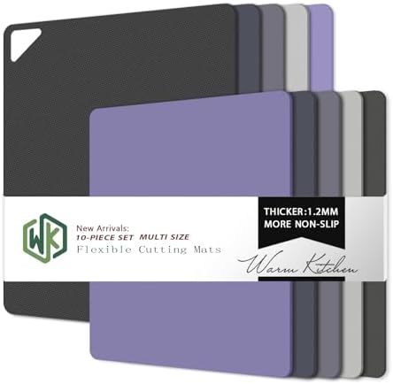 WK Flexible Plastic Cutting Boards for Kitchen Set of 10, Plastic Cutting Mats with Hole, Color Coded Cutting Board, Nonslip, BPA Free, Dishwasher Safe, Multi Size