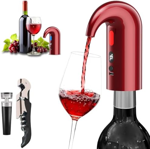 Fathers Day Gift Electric Wine Aerator & Dispenser – 1-Touch Instant Aeration, Precision Pouring & Temp Display – USB Rechargeable Gift Edition for Parties, Holidays & Wine Lovers (Red)