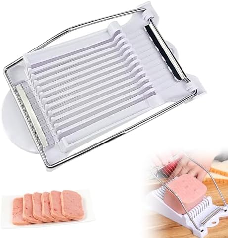 Easy Press Food Slicer - 12 Stainless Steel Wire Slicer for Luncheon Meat, Eggs, Spam, Tomatoes, Soft Fruits & Cheese (White)