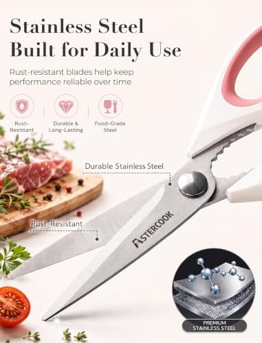 Astercook Kitchen Scissors 3 Pack, Heavy Duty All Purpose Kitchen Shears for Food and Packaging, Stainless Steel Food Scissors for Meat, Poultry, Herbs and Vegetables, Dishwasher Safe