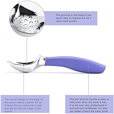 Professional Ice Cream Scoop with Ergonomic Anti-Slip Handle - Rust-Proof Zinc Alloy, Anti-Freeze Design for Home & Commercial Use (Purple)