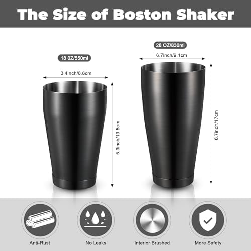 Sabary 6 Pcs Shakers Bartending Boston Cocktail Shaker, Sanding Black