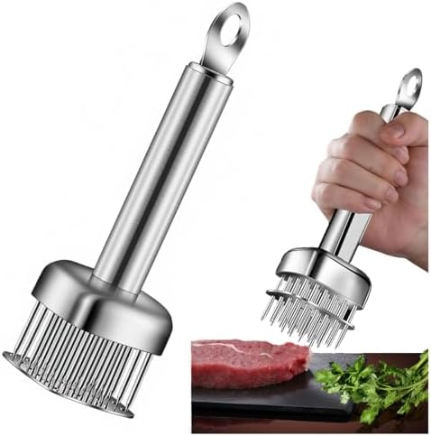 Meat Tenderizer with 24 Stainless Steel Sharp Needle, Professional Blade Mallet Heavy Duty Cooking Tool for Tenderizing Beef Turkey Chicken Steak Veal Pork Fish Christmas Cooking Set (24 Needle)